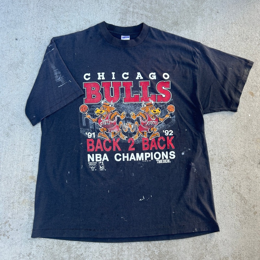 Vintage Chicago Bulls T Shirt XXL Black 90s NBA Champions Single Stitch Faded